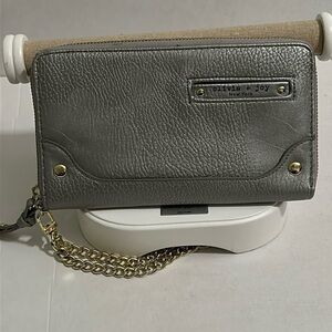 olivia + joy wristlet grey silver with gold wristlet EUC